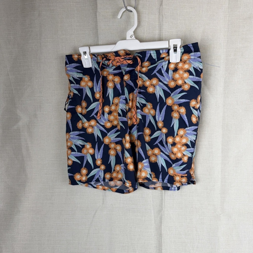 Patagonia Board Shorts Womens 4 Blue Floral Tropical Swim Drawstring Zip Pocket